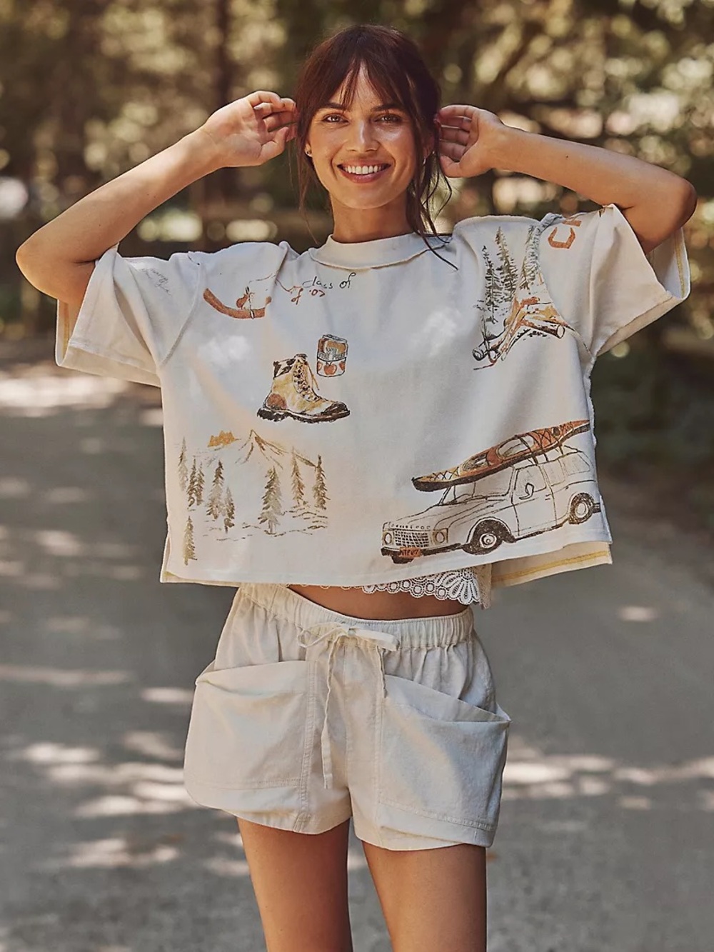 Free People Mountain View Graphic Tee NWT Camping Theme